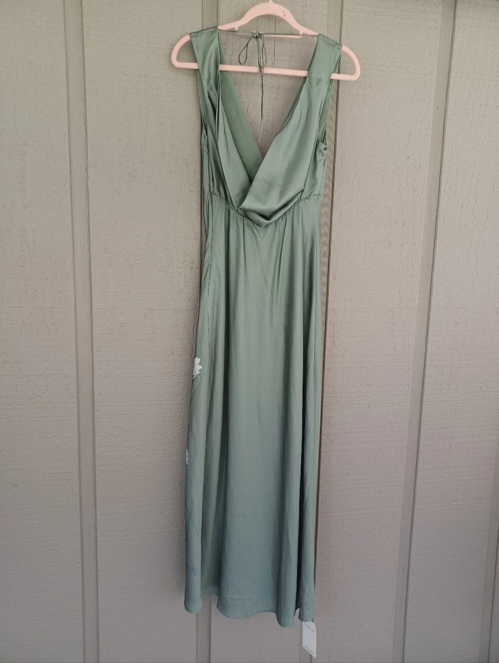 Abercrombie & Fitch Green Plunge Cowl Back Maxi Dress Size S Satin Floral V Neck